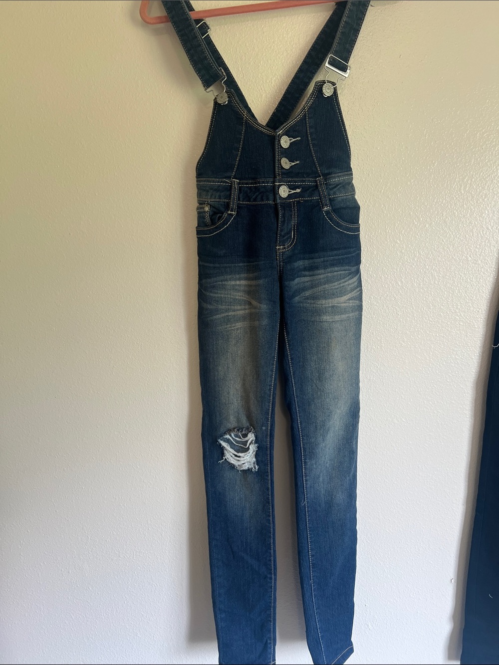 Almost Famous Light and Dark Blue Denim Overalls